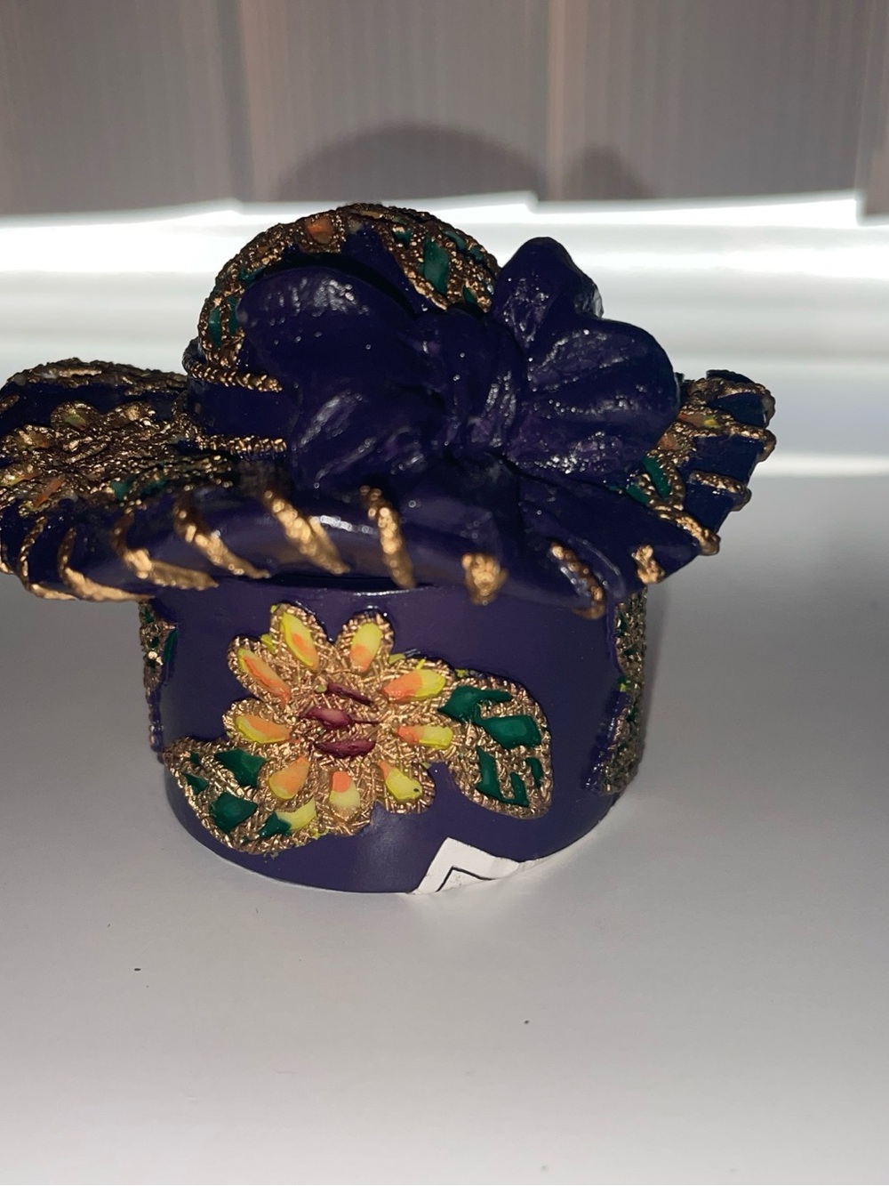 Vintage Cornerstone Creations Purple Jewelry Box Trinket Box Ring Box  1.5”x2”